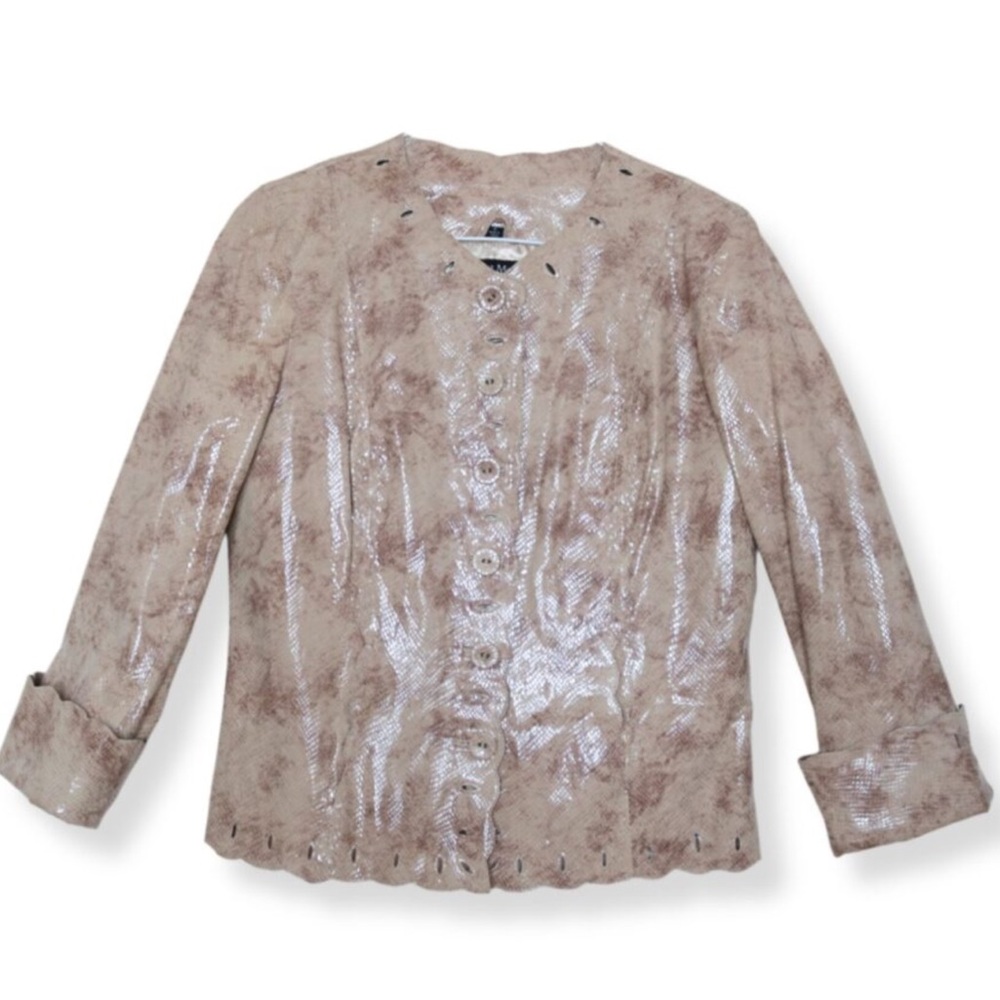 Pamela McCoy scalloped snake print genuine leather jacket S